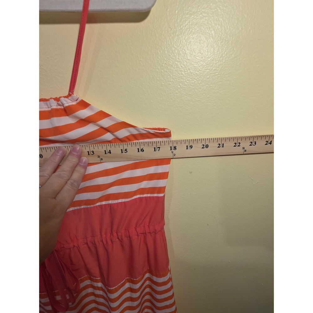 Romeo & Juliet Couture Coral White Striped Maxi Dress Medium Drawstring Waist - Picture 9 of 9